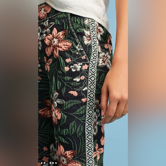 NWT BYRON LARS Beauty Mark Floral Jacquard Brocade Blue Jogger Pants 10 12 - Picture 3 of 12